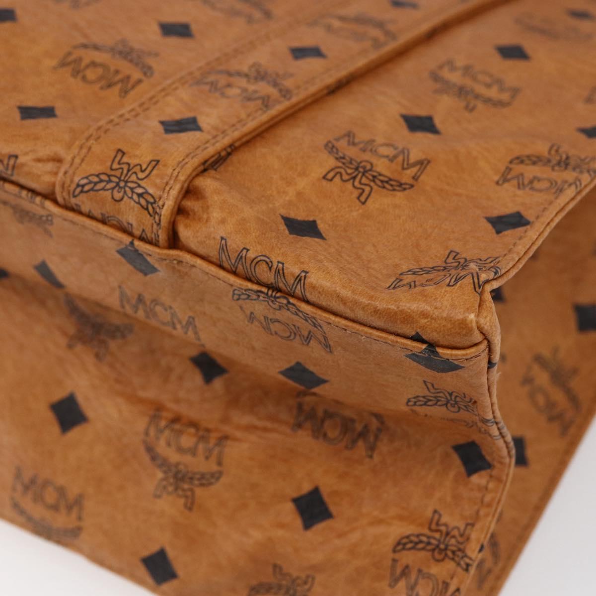 MCM Logogram Vicetos Tote Bag PVC Leather Brown Gold Auth gh1079