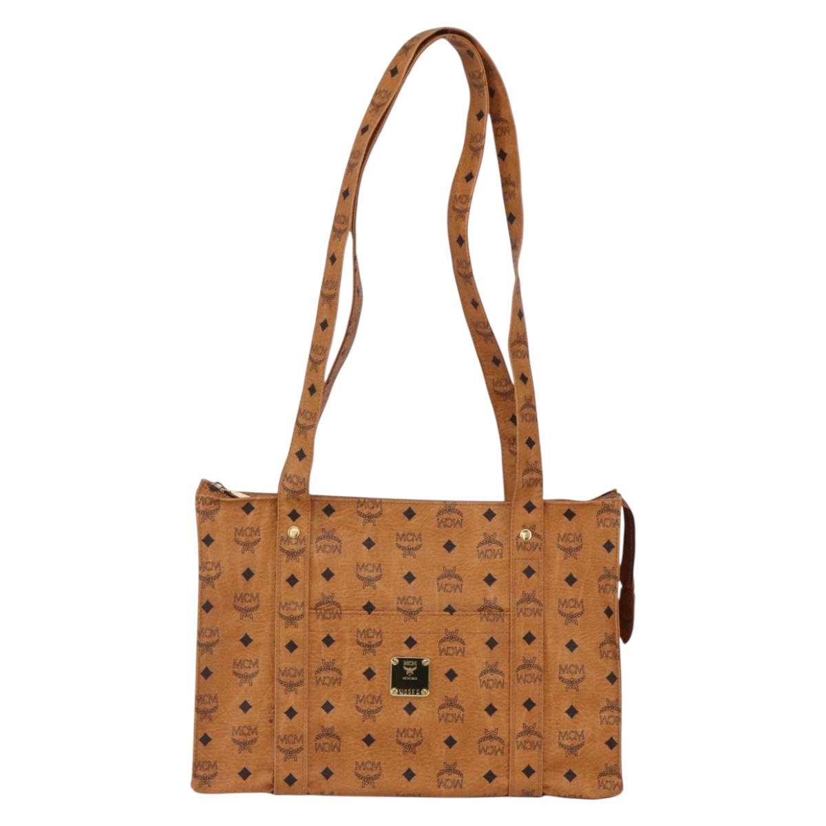 MCM Logogram Vicetos Tote Bag PVC Leather Brown Gold Auth gh1079