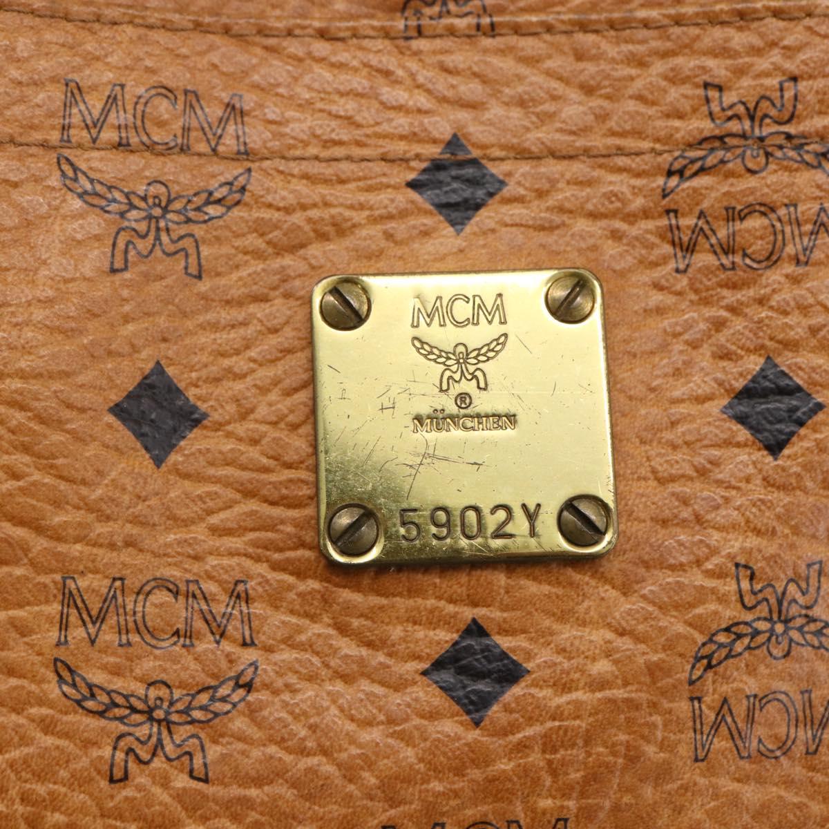 MCM Logogram Vicetos Tote Bag PVC Leather Brown Gold Auth gh1080