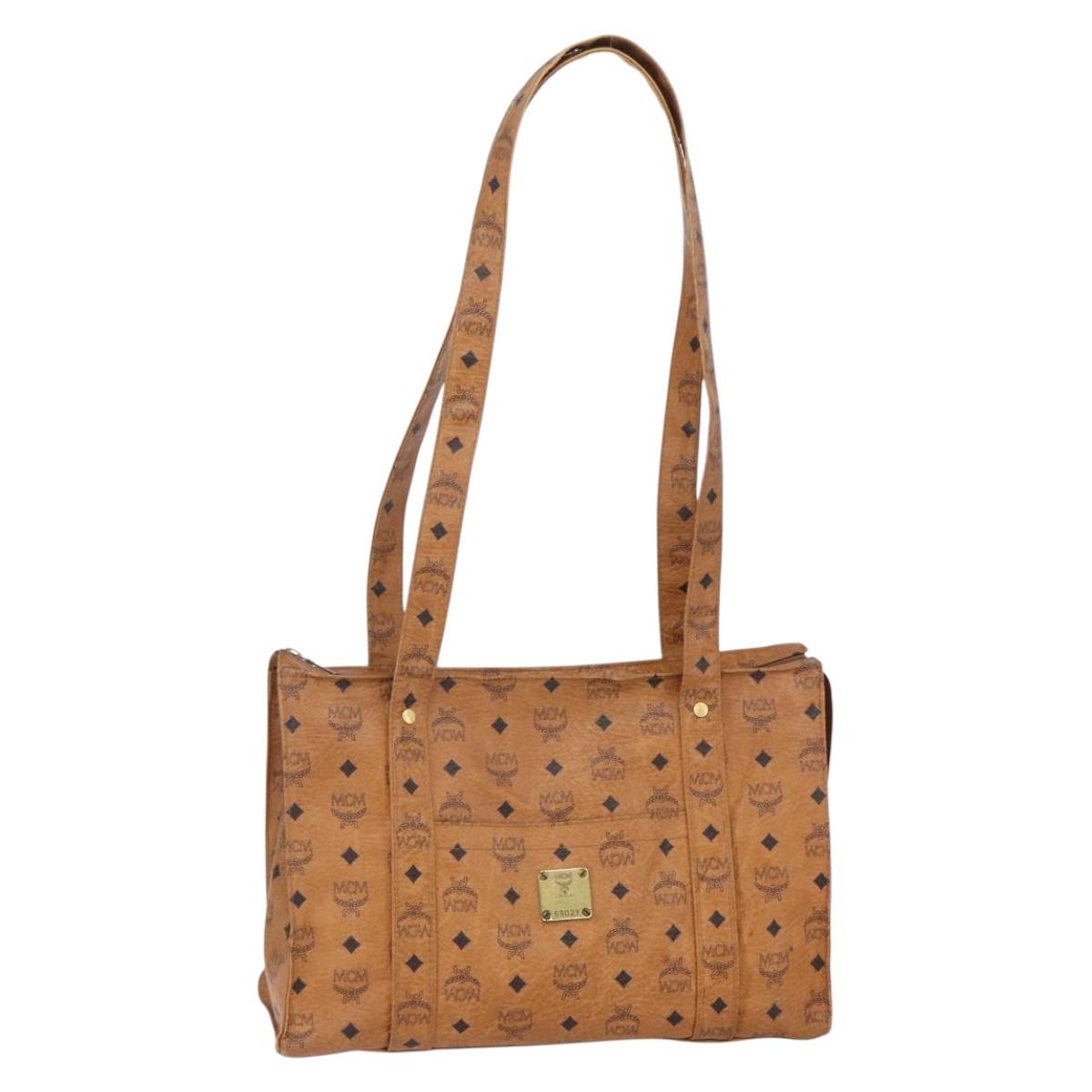 MCM Logogram Vicetos Tote Bag PVC Leather Brown Gold Auth gh1080