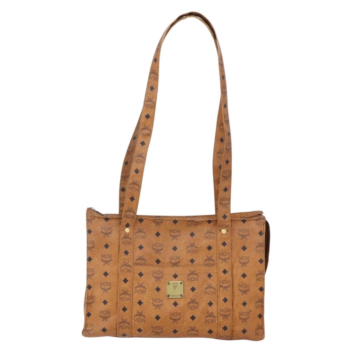 MCM Logogram Vicetos Tote Bag PVC Leather Brown Gold Auth gh1080
