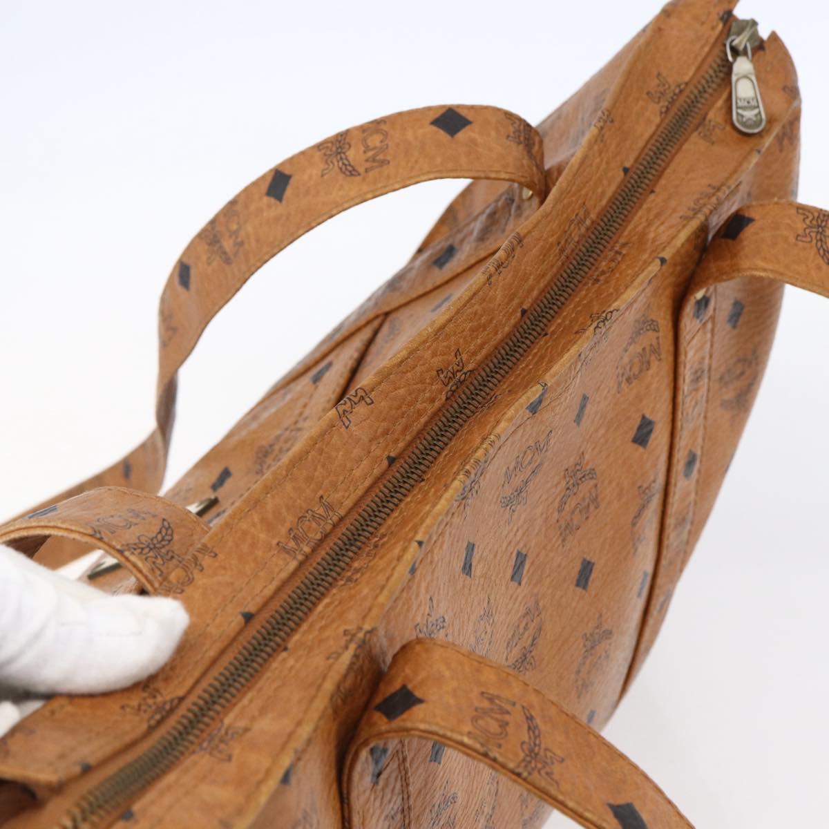 MCM Logogram Vicetos Tote Bag PVC Leather Brown Gold Auth gh1080