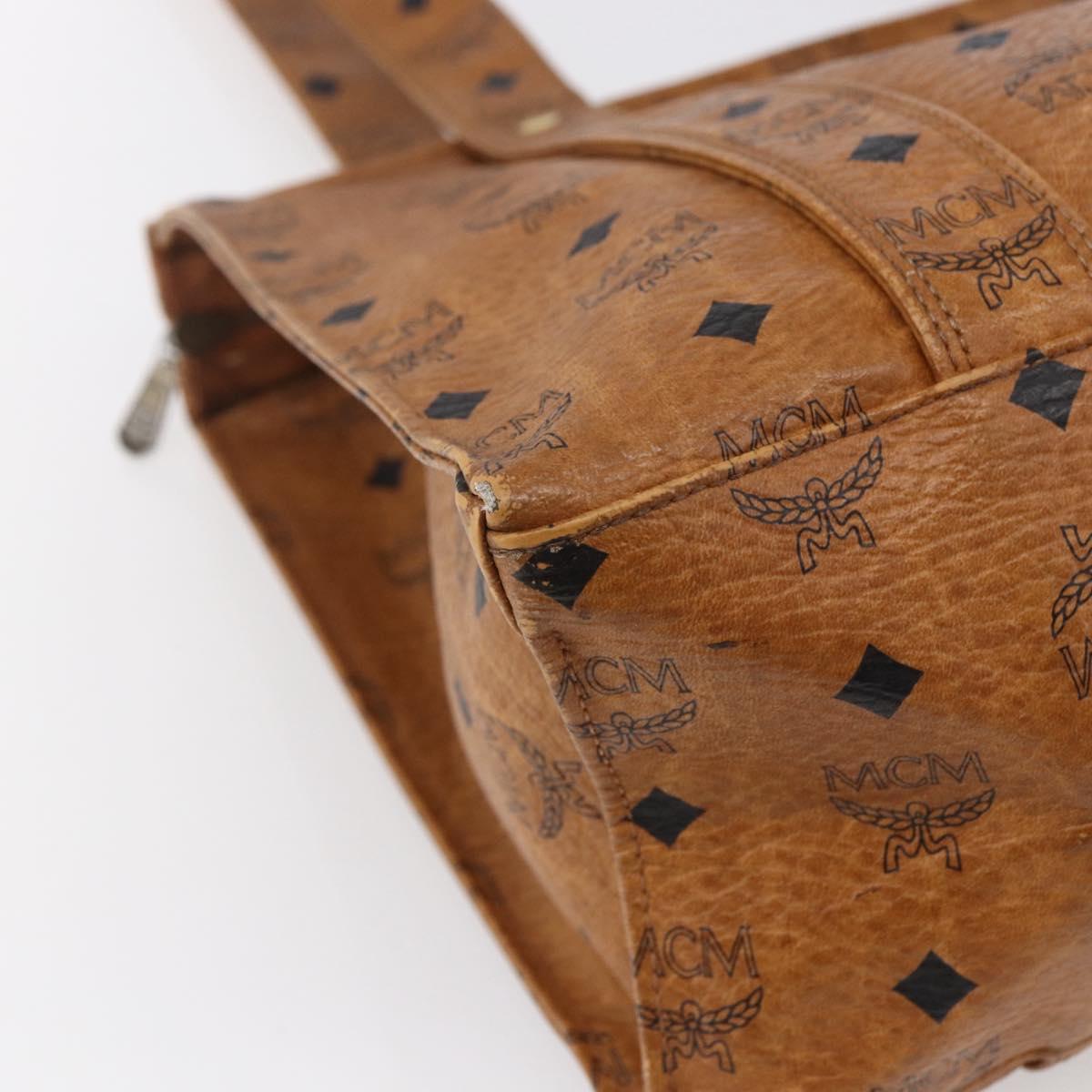 MCM Logogram Vicetos Tote Bag PVC Leather Brown Gold Auth gh1081