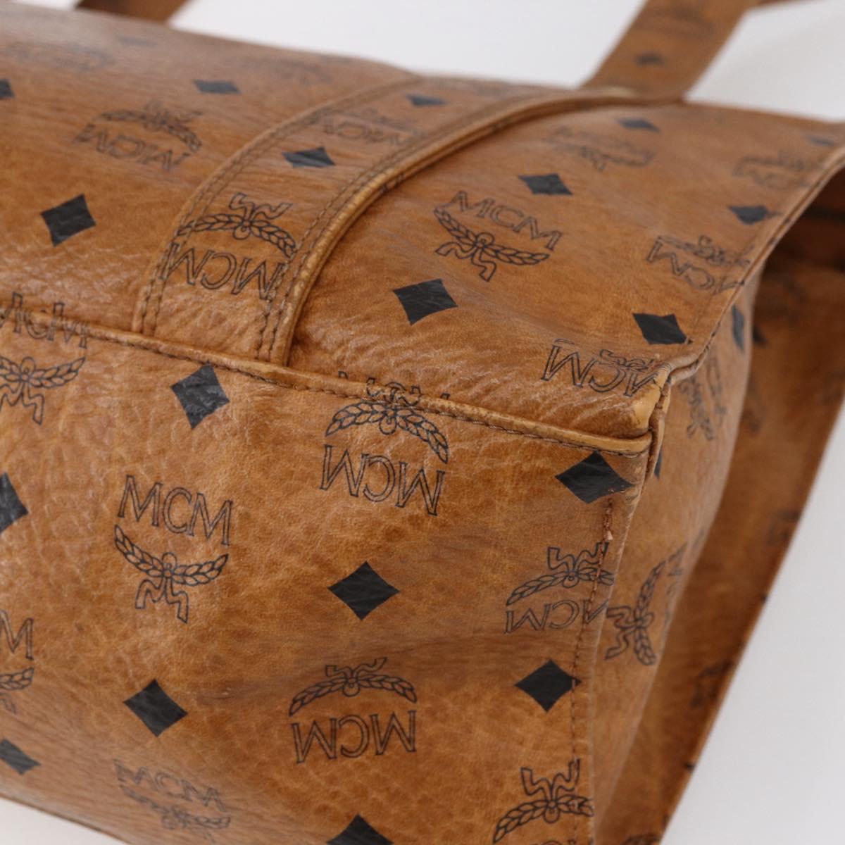MCM Logogram Vicetos Tote Bag PVC Leather Brown Gold Auth gh1081