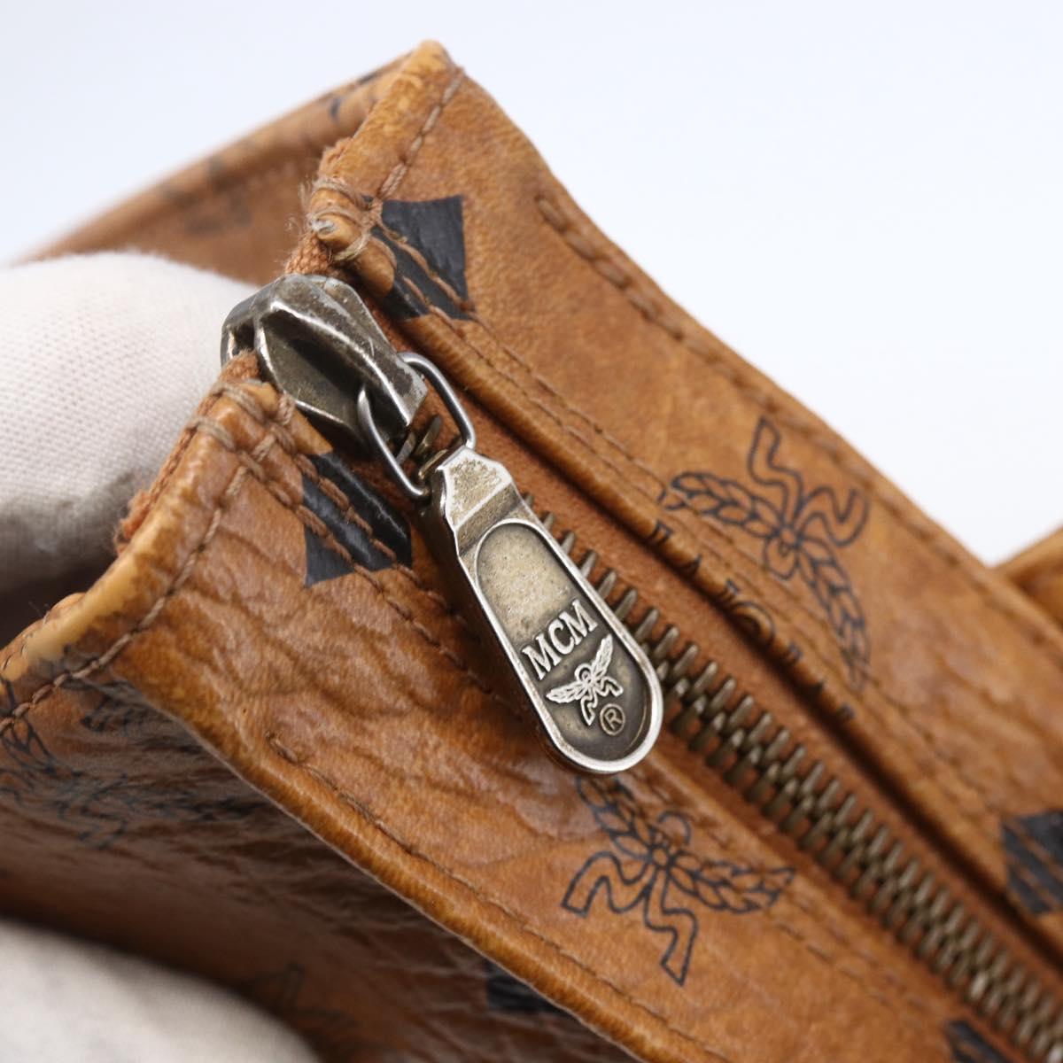 MCM Logogram Vicetos Tote Bag PVC Leather Brown Gold Auth gh1081