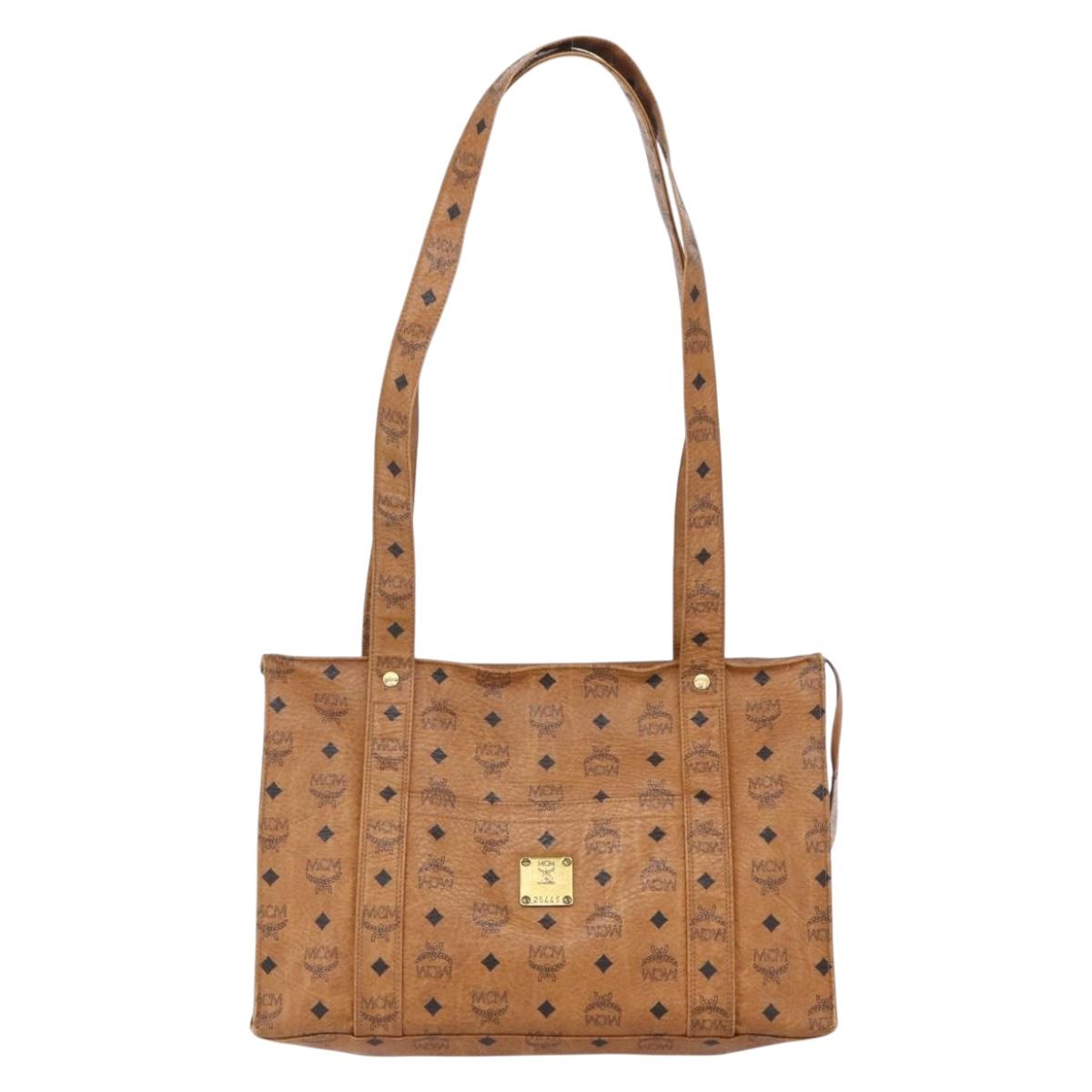 MCM Logogram Vicetos Tote Bag PVC Leather Brown Gold Auth gh1081