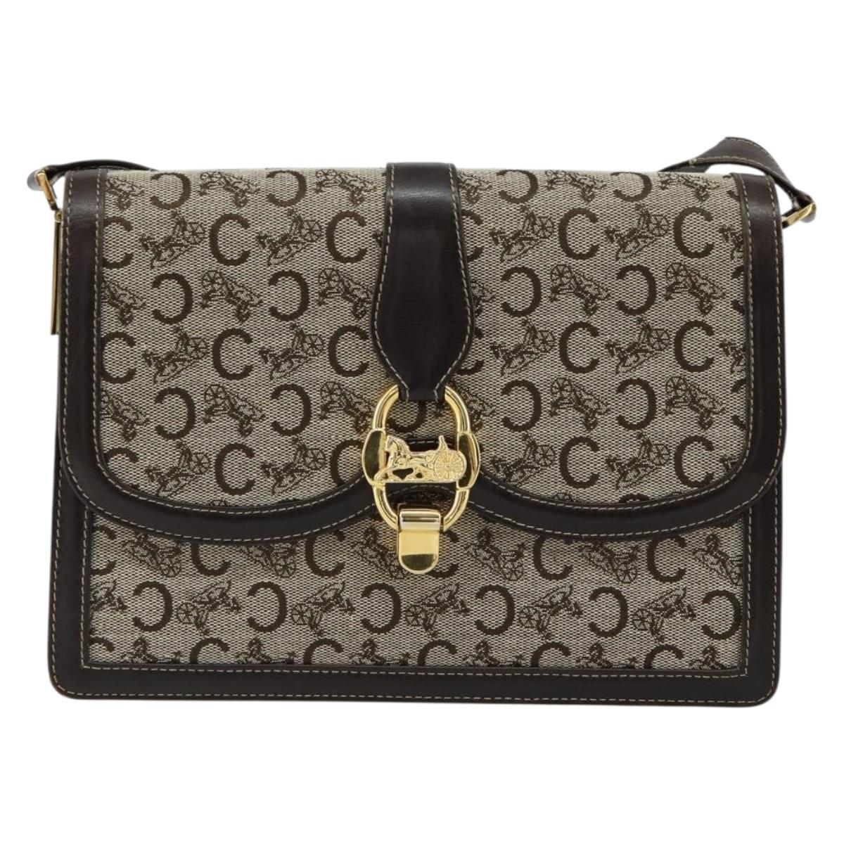 CELINE C Sulky Shoulder Bag Canvas Brown Gold Auth gh1083