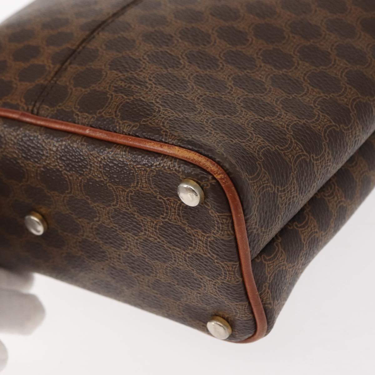 CELINE Macadam Canvas Shoulder Bag PVC Leather Brown Gold Auth gh1084