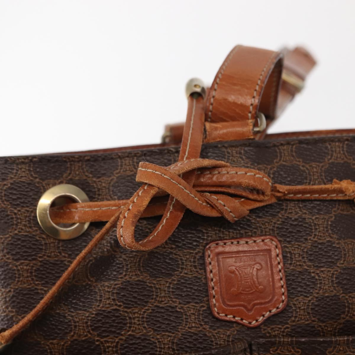 CELINE Macadam Canvas Shoulder Bag PVC Leather Brown Gold Auth gh1084