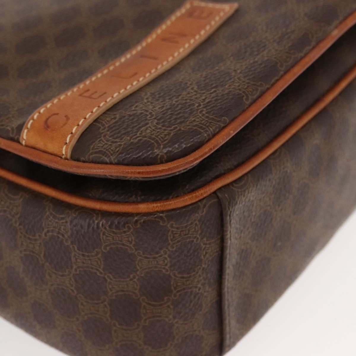 CELINE Macadam Canvas Shoulder Bag PVC Leather Brown Gold Auth gh1088