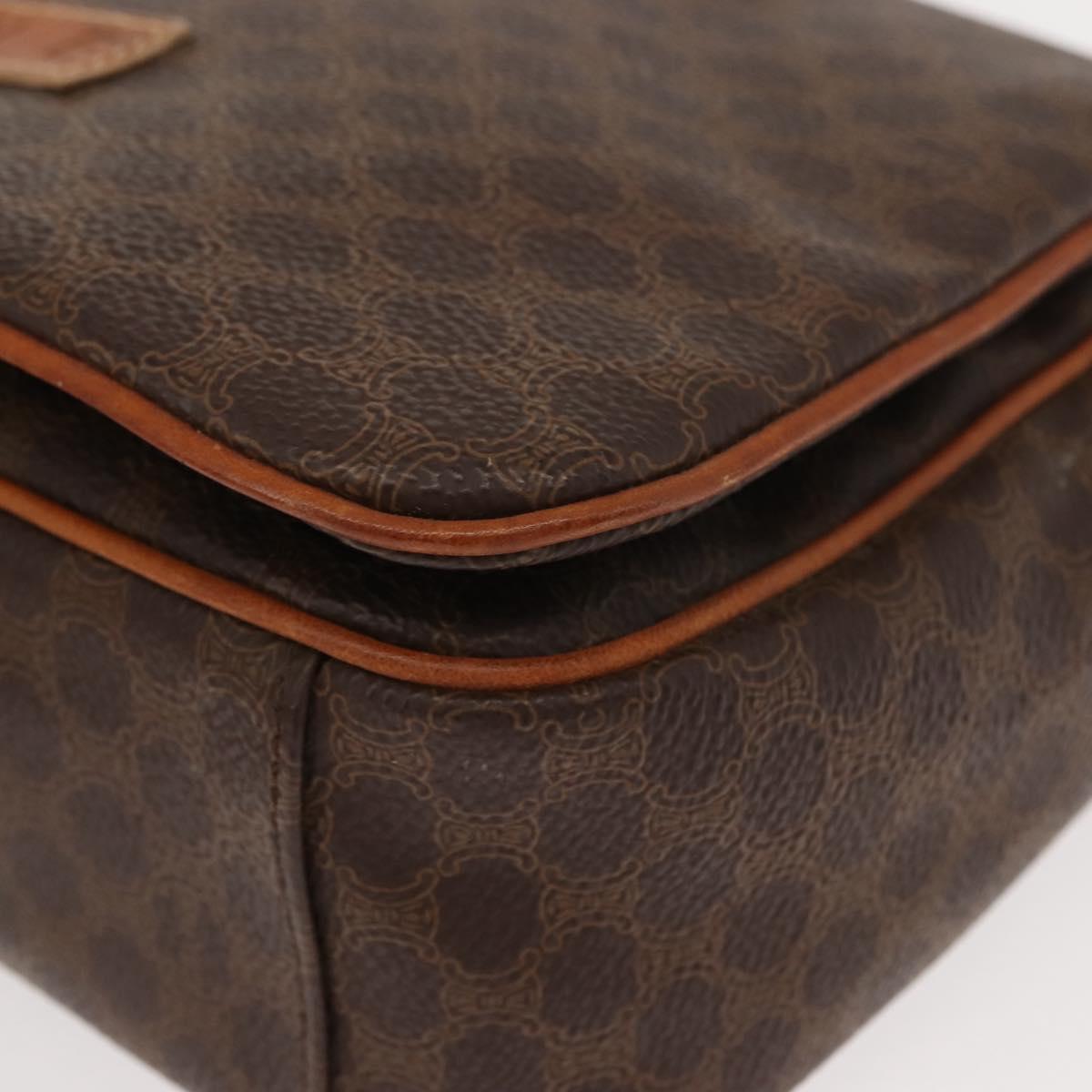 CELINE Macadam Canvas Shoulder Bag PVC Leather Brown Gold Auth gh1088