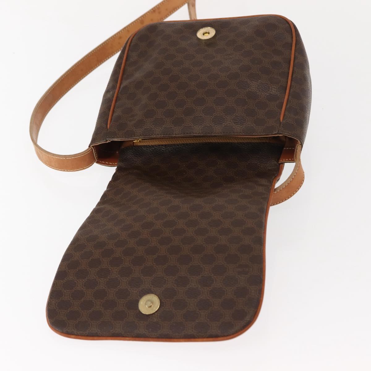 CELINE Macadam Canvas Shoulder Bag PVC Leather Brown Gold Auth gh1088