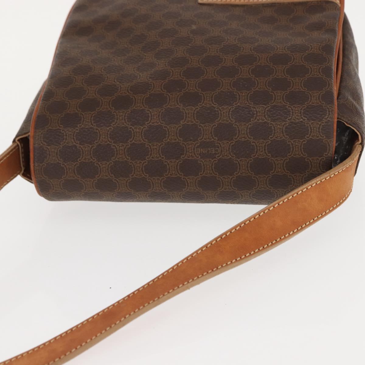 CELINE Macadam Canvas Shoulder Bag PVC Leather Brown Gold Auth gh1088