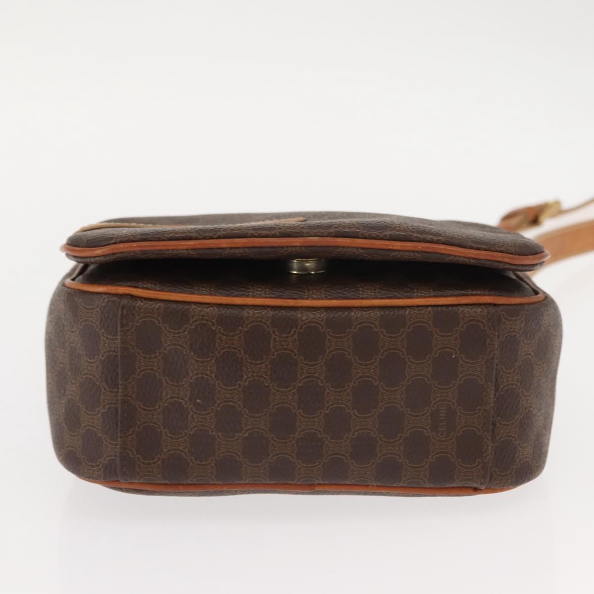 CELINE Macadam Canvas Shoulder Bag PVC Leather Brown Gold Auth gh1088