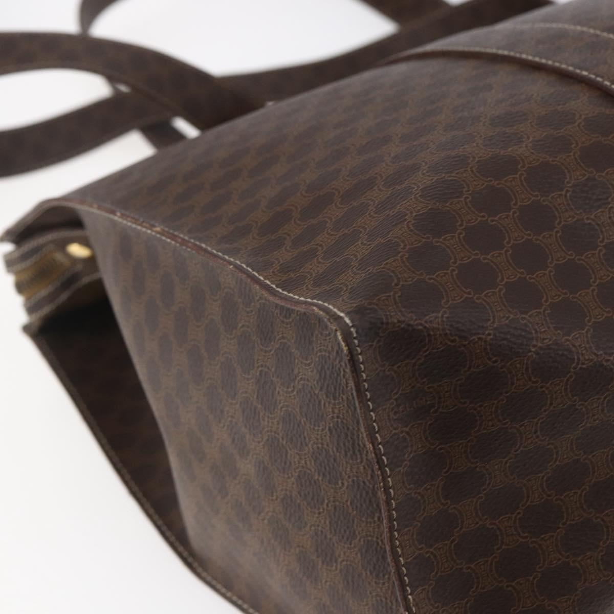 CELINE Macadam Canvas Tote Bag PVC Leather Brown Gold Auth gh1091