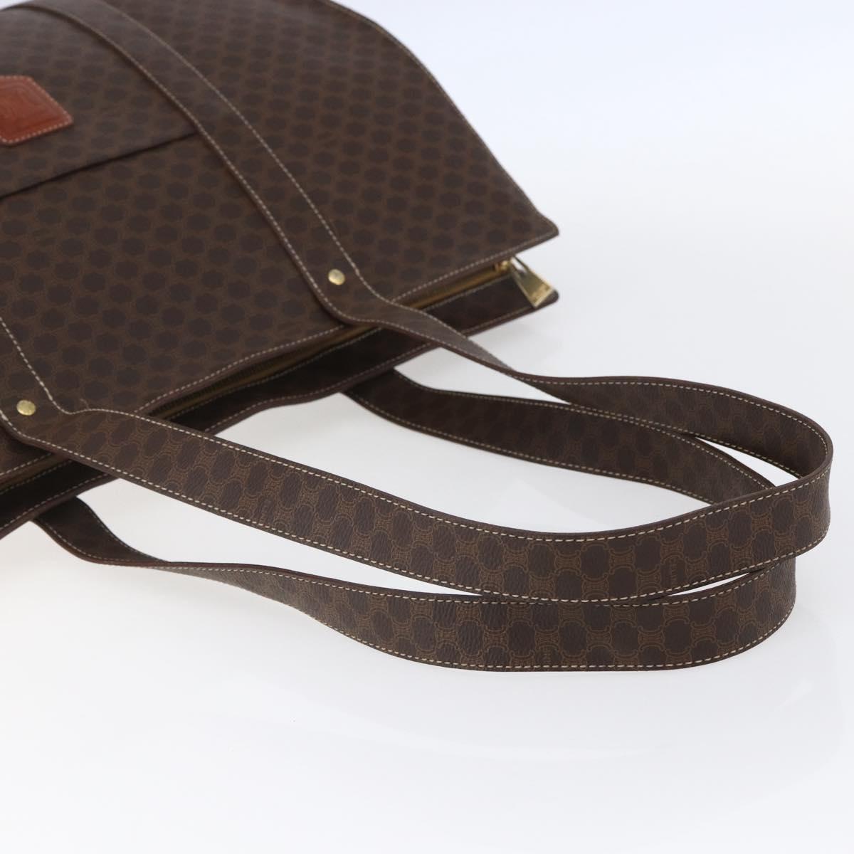 CELINE Macadam Canvas Tote Bag PVC Leather Brown Gold Auth gh1091