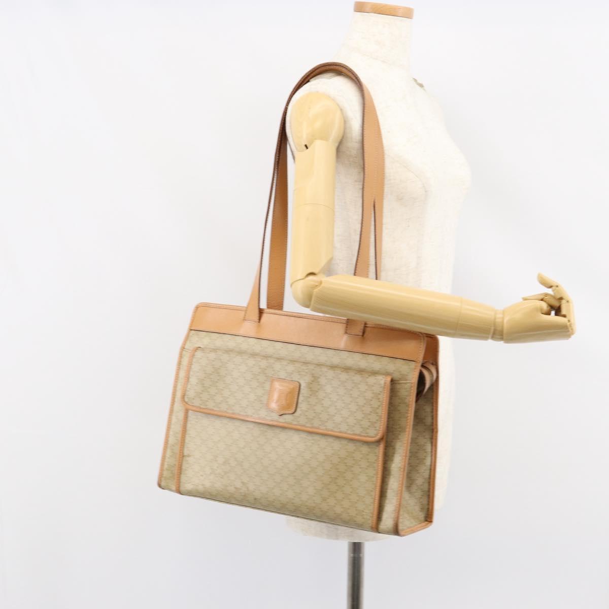 CELINE Macadam Canvas Shoulder Bag PVC Beige Gold Auth gh1092