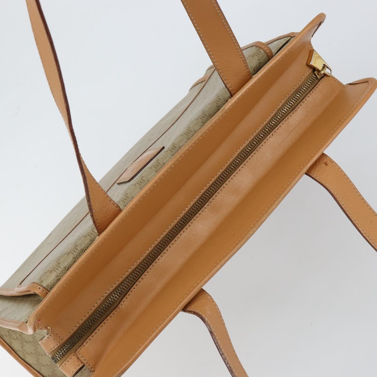 CELINE Macadam Canvas Shoulder Bag PVC Beige Gold Auth gh1092