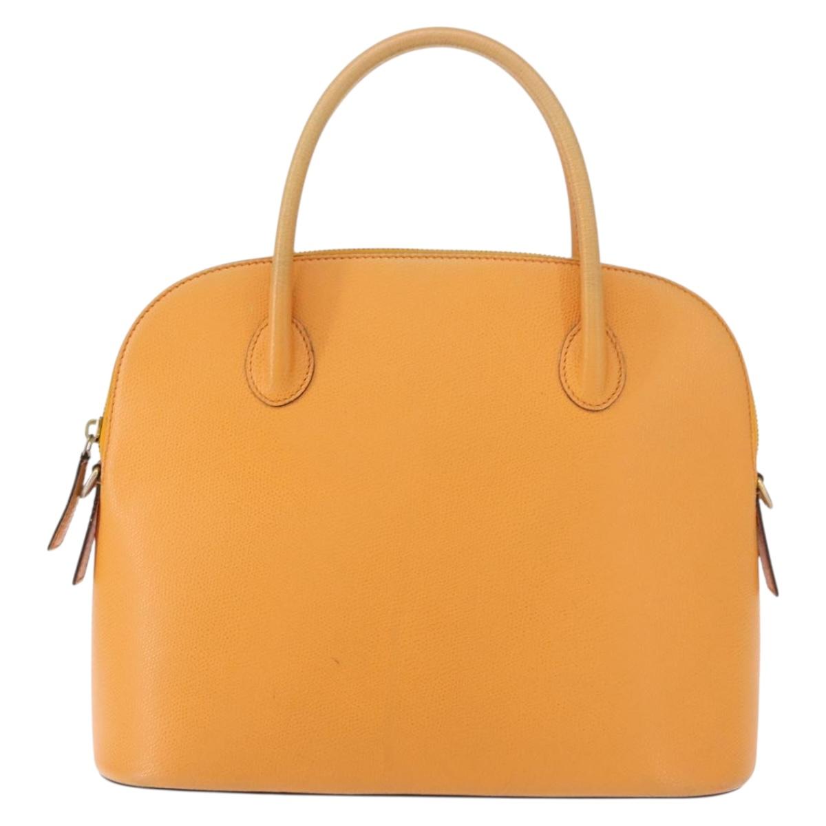 CELINE Hand Bag Leather Yellow Gold Auth gh1094