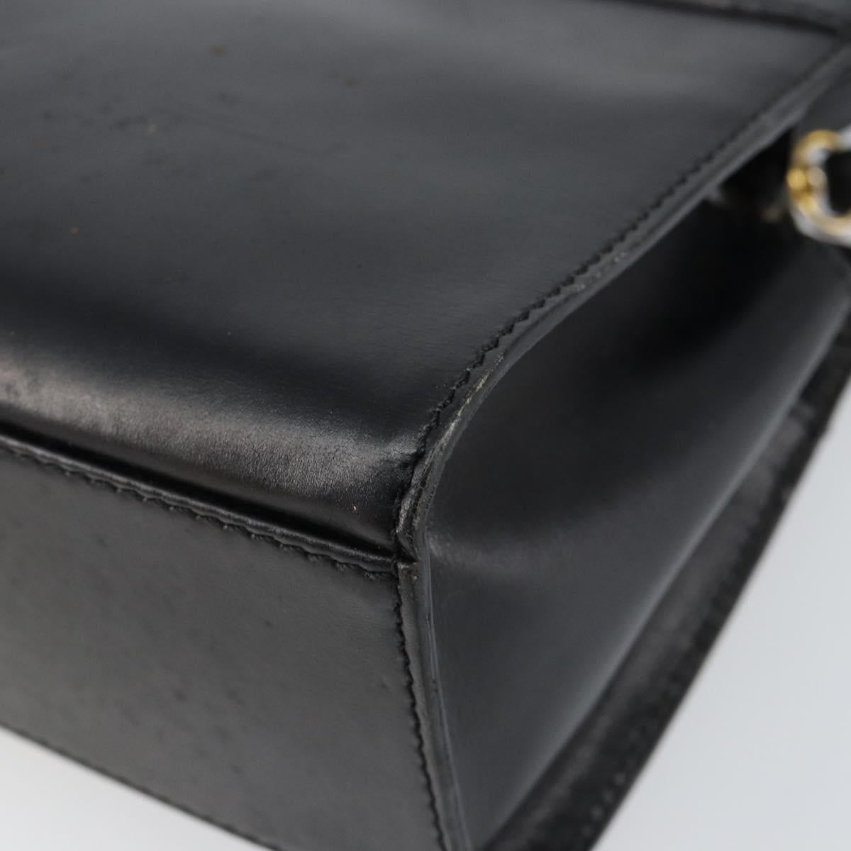 CELINE Hand Bag Leather 2way Black Gold Auth gh1095