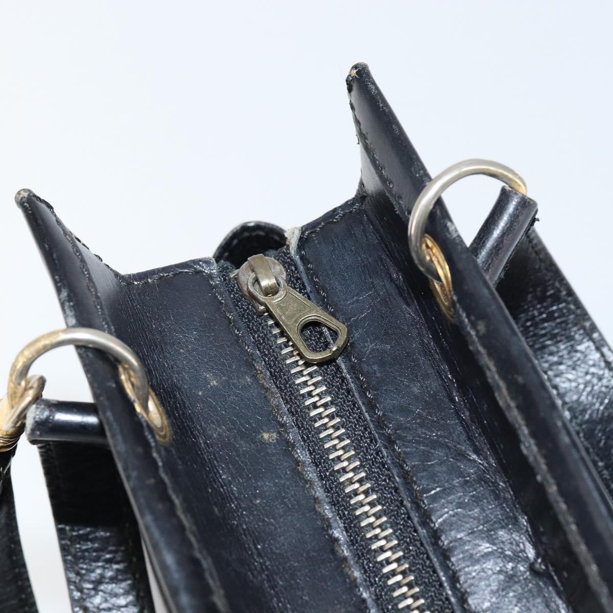 CELINE Hand Bag Leather 2way Black Gold Auth gh1095