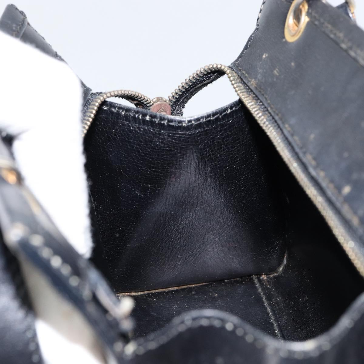 CELINE Hand Bag Leather 2way Black Gold Auth gh1095