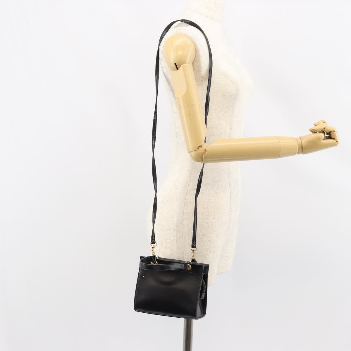 CELINE Hand Bag Leather 2way Black Gold Auth gh1095