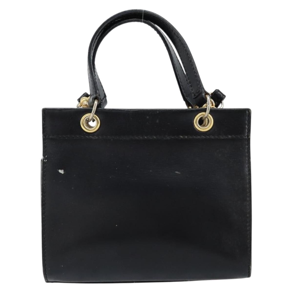 CELINE Hand Bag Leather 2way Black Gold Auth gh1095