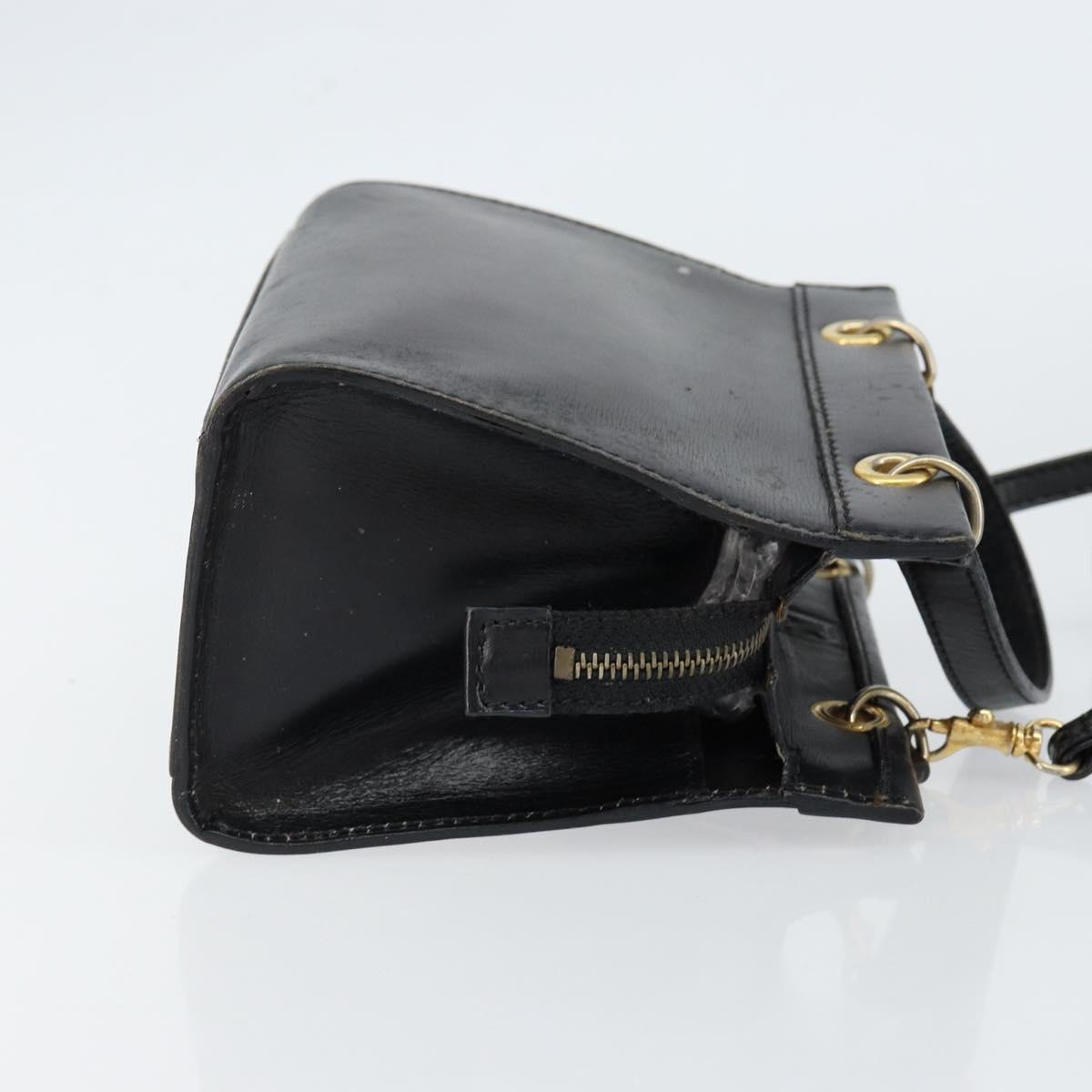CELINE Hand Bag Leather 2way Black Gold Auth gh1095