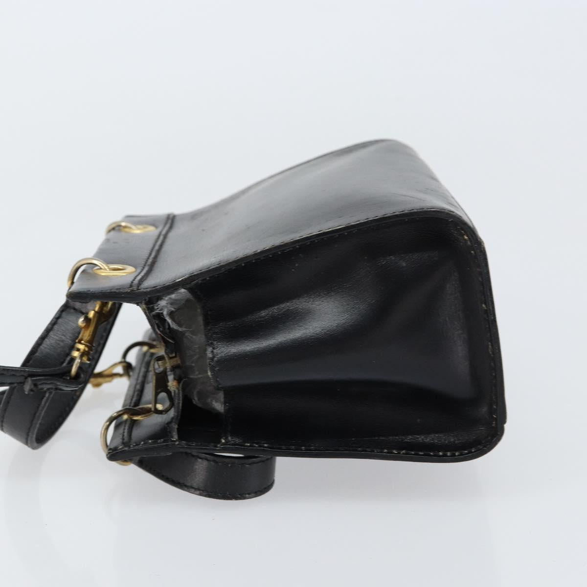 CELINE Hand Bag Leather 2way Black Gold Auth gh1095