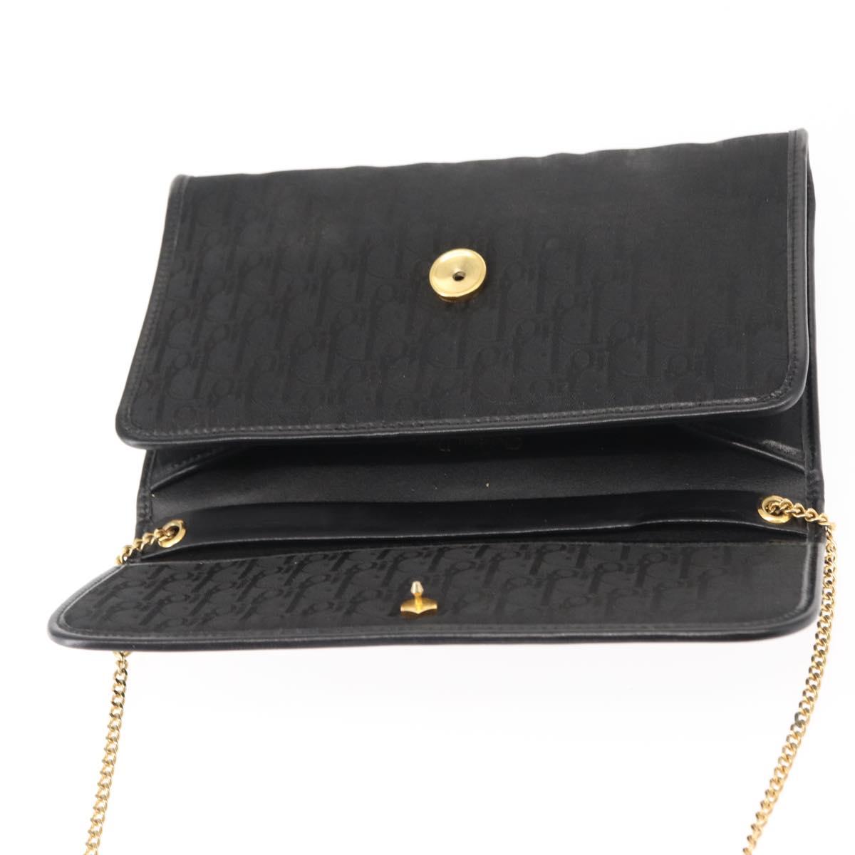 Christian Dior Trotter Canvas Chain Shoulder Bag Black Gold Auth gh1096