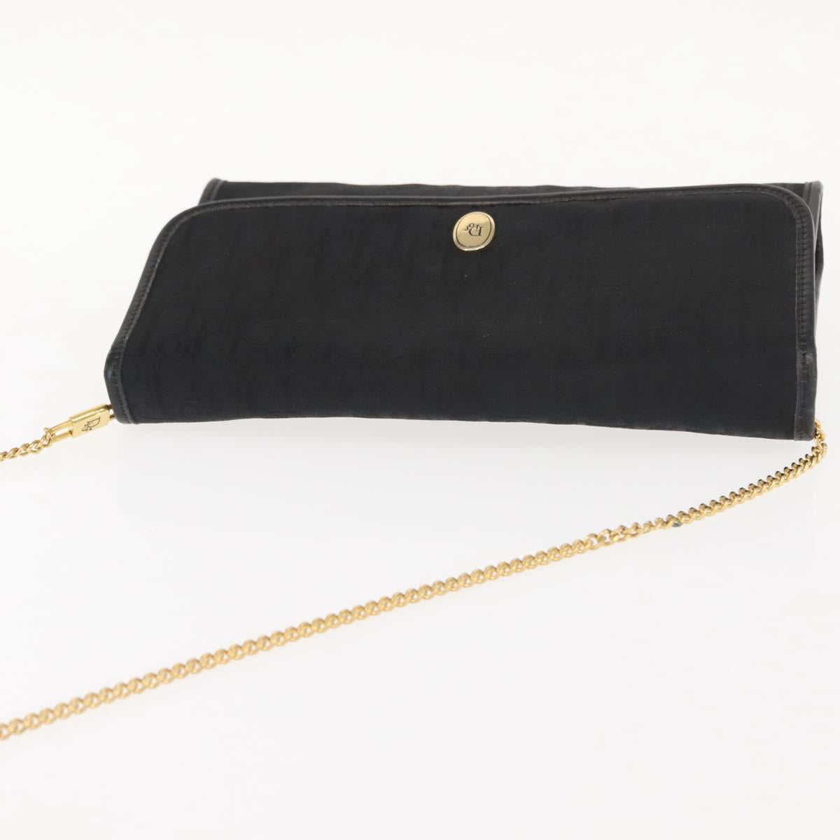 Christian Dior Trotter Canvas Chain Shoulder Bag Black Gold Auth gh1096