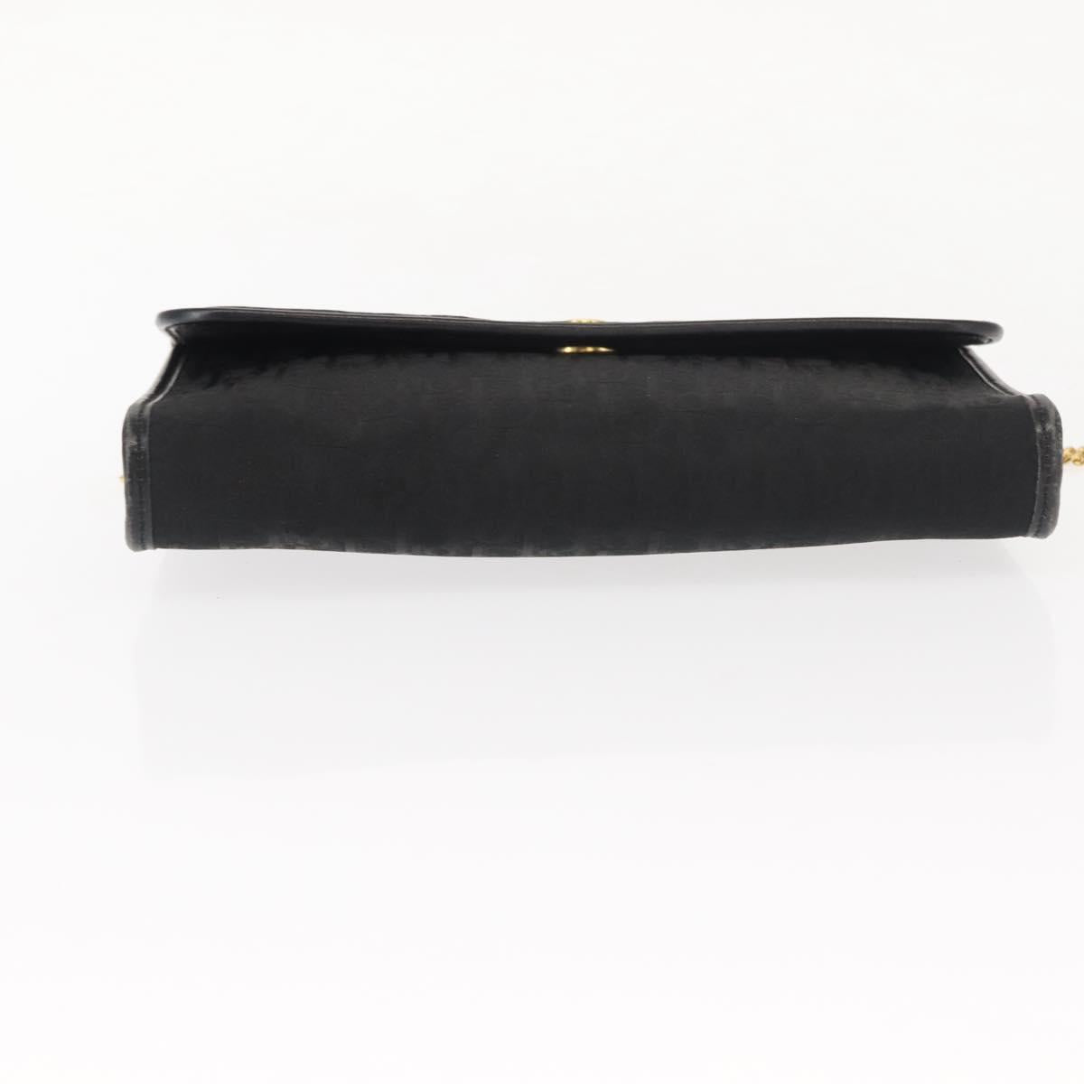 Christian Dior Trotter Canvas Chain Shoulder Bag Black Gold Auth gh1096