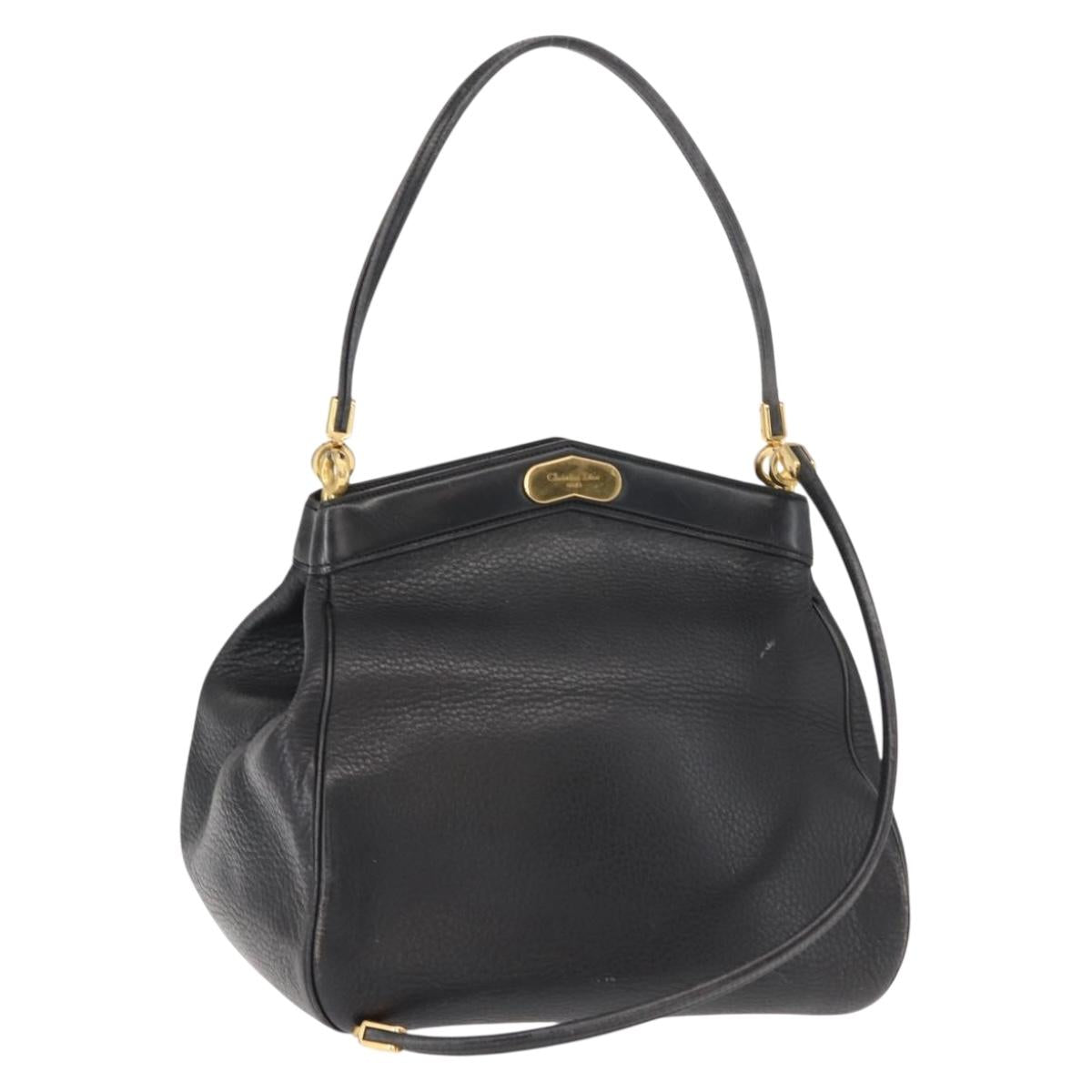 Christian Dior Shoulder Bag Leather Black Gold Auth gh1097