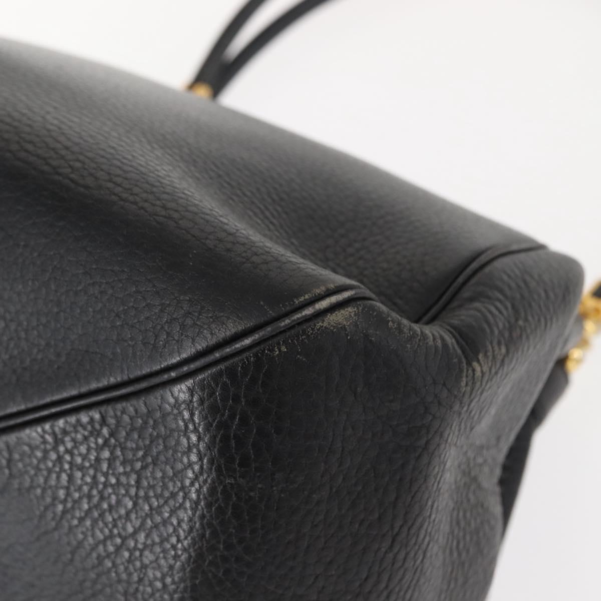 Christian Dior Shoulder Bag Leather Black Gold Auth gh1097