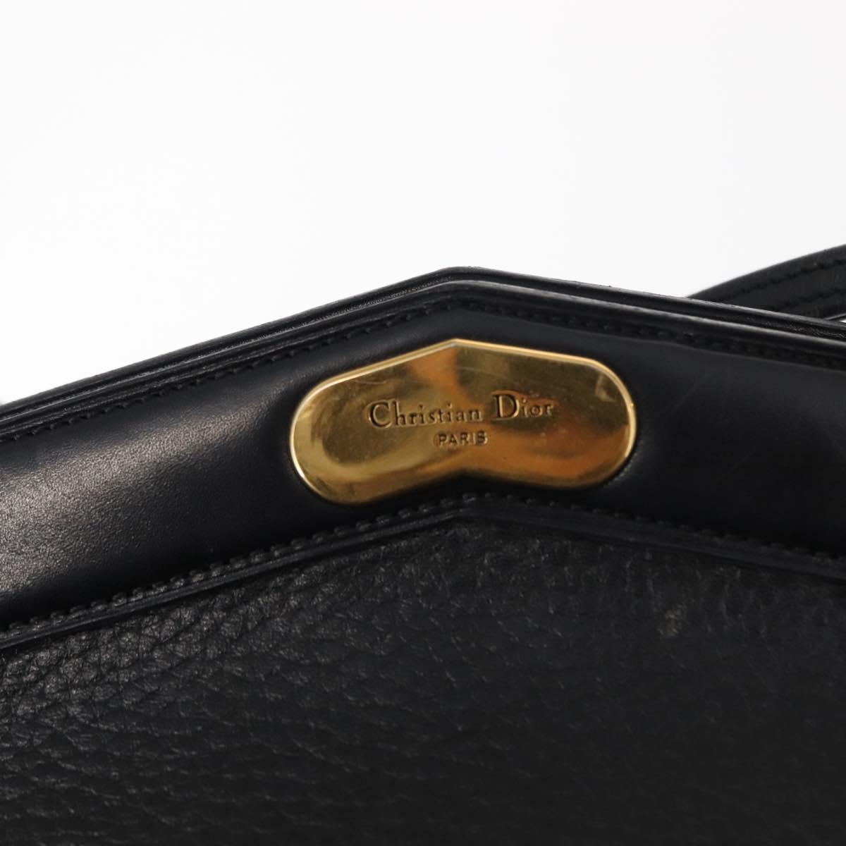 Christian Dior Shoulder Bag Leather Black Gold Auth gh1097