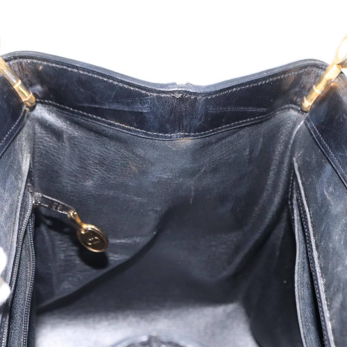 Christian Dior Shoulder Bag Leather Black Gold Auth gh1097