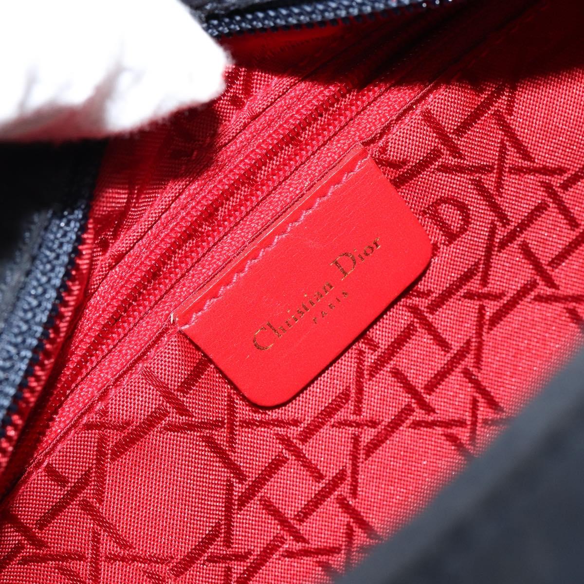 Christian Dior Canage Hand Bag Nylon Navy Gold Auth gh1098