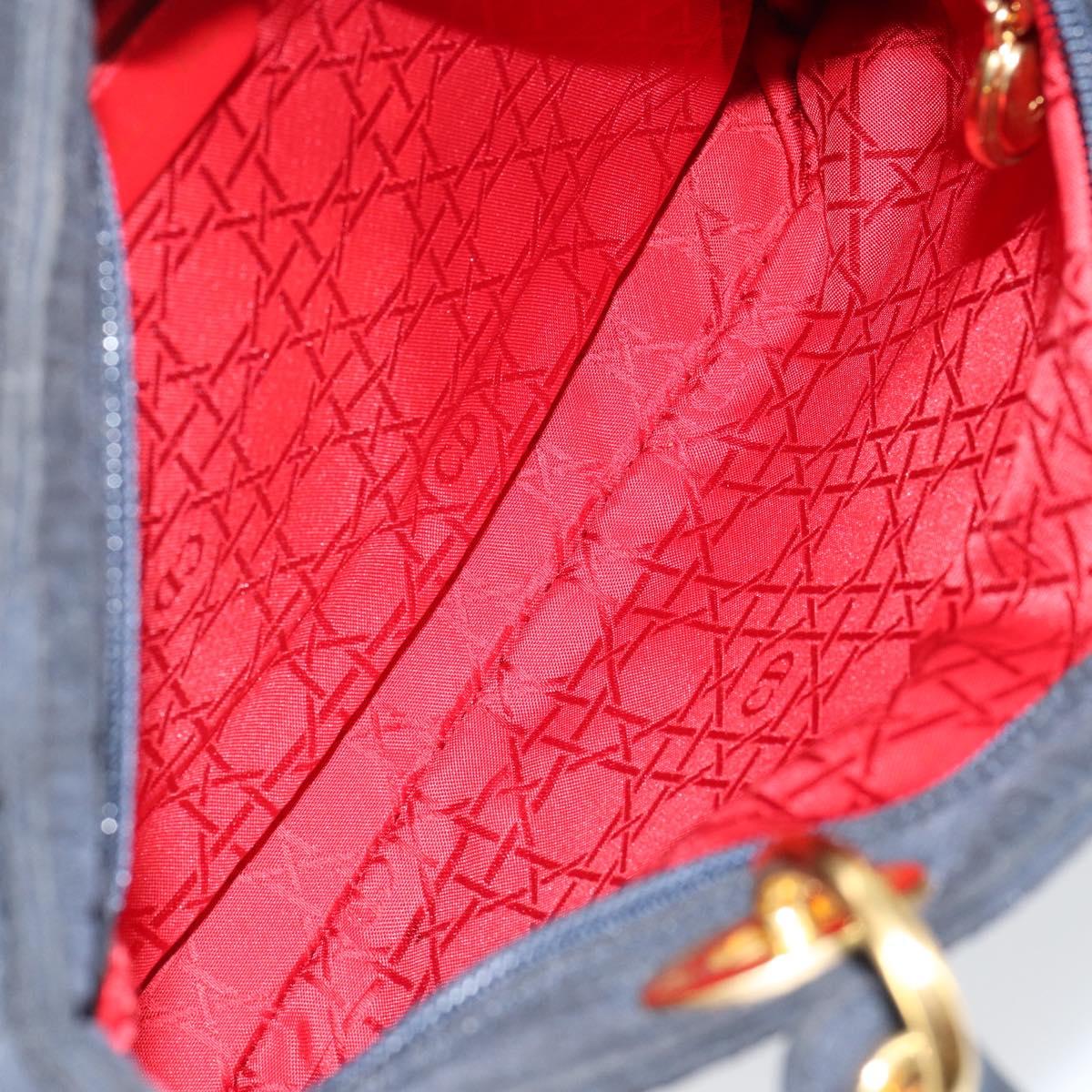 Christian Dior Canage Hand Bag Nylon Navy Gold Auth gh1098