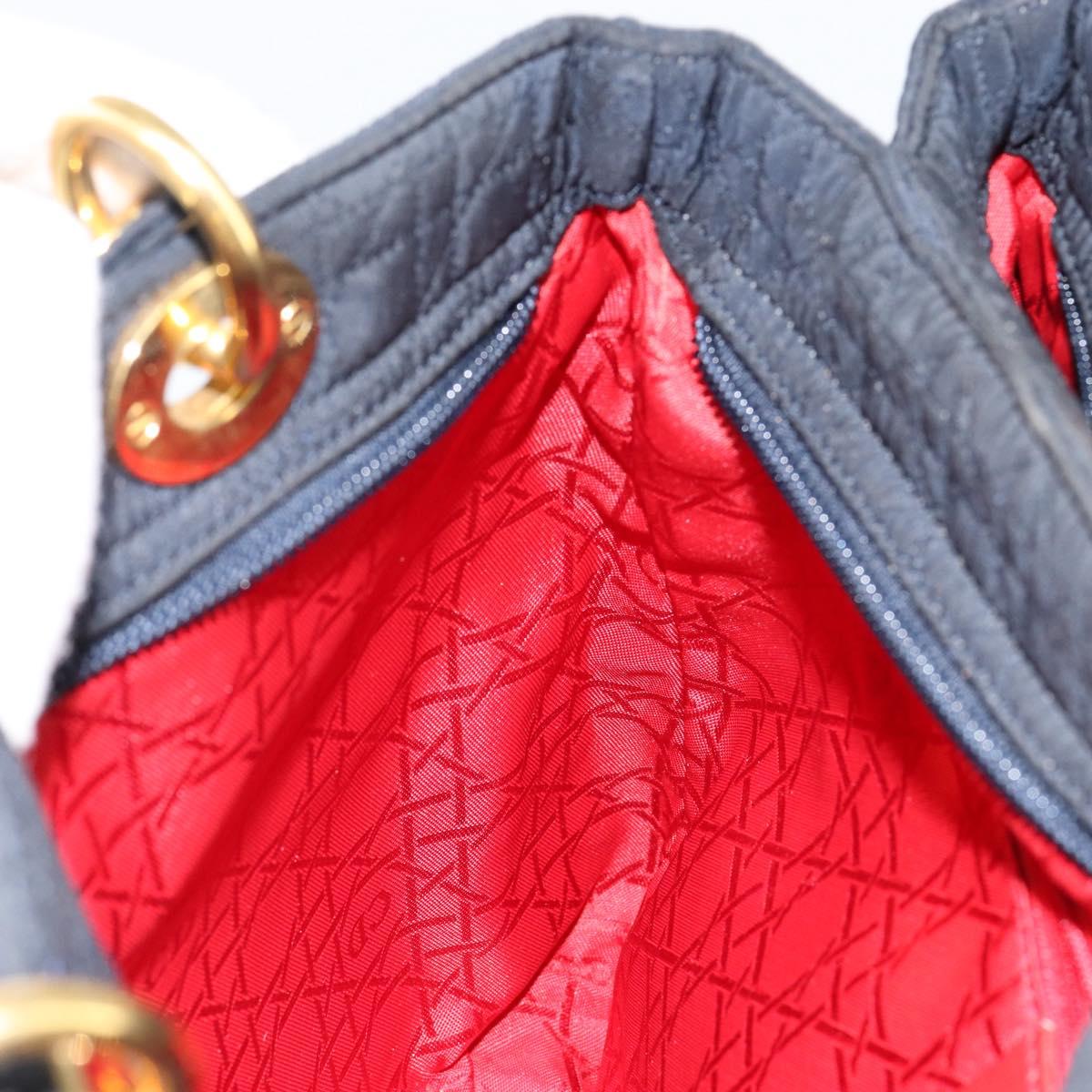 Christian Dior Canage Hand Bag Nylon Navy Gold Auth gh1098