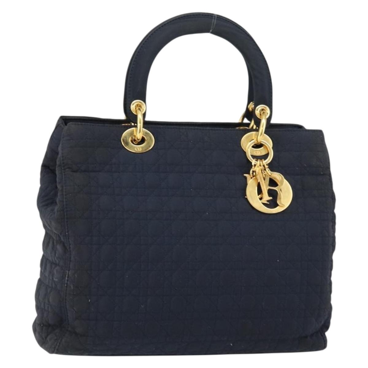 Christian Dior Canage Hand Bag Nylon Navy Gold Auth gh1098