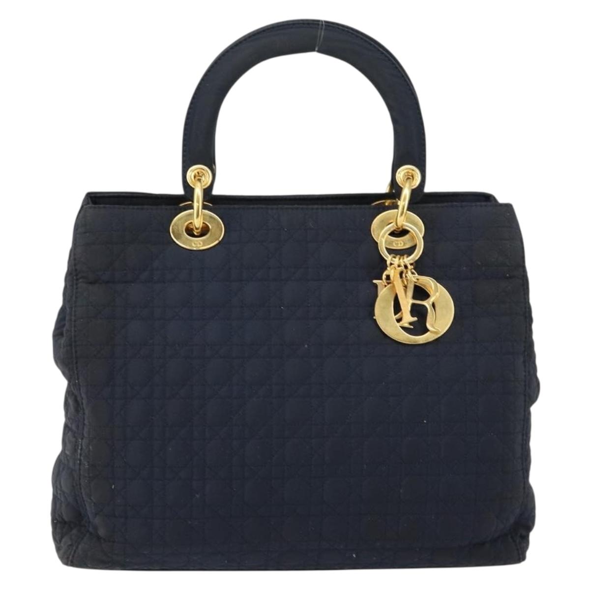 Christian Dior Canage Hand Bag Nylon Navy Gold Auth gh1098