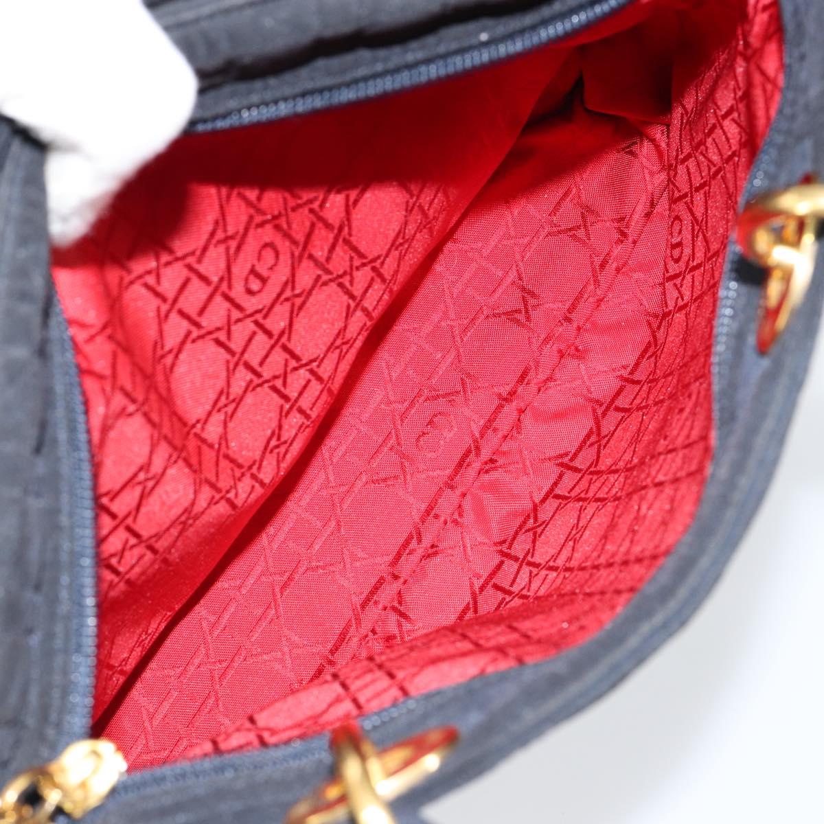 Christian Dior Canage Hand Bag Nylon Navy Gold Auth gh1098