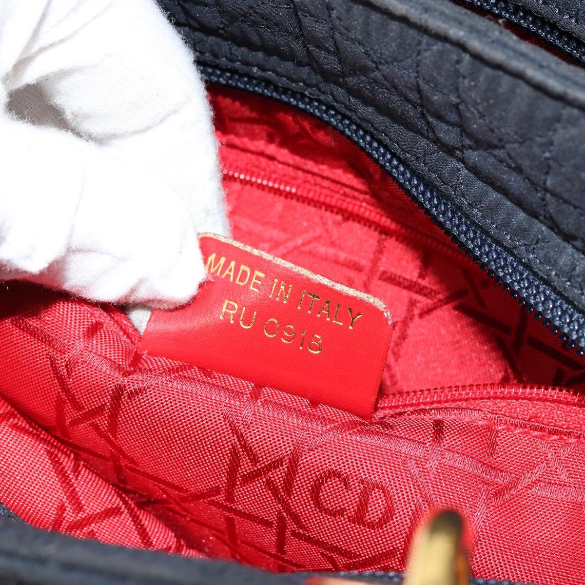 Christian Dior Canage Hand Bag Nylon Navy Gold Auth gh1098