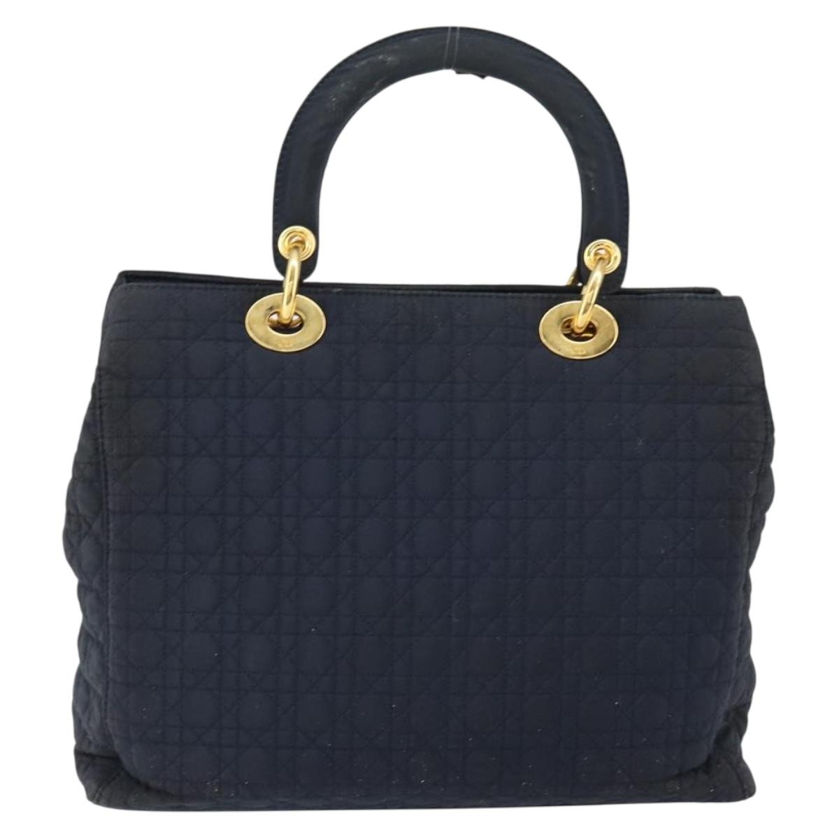 Christian Dior Canage Hand Bag Nylon Navy Gold Auth gh1098