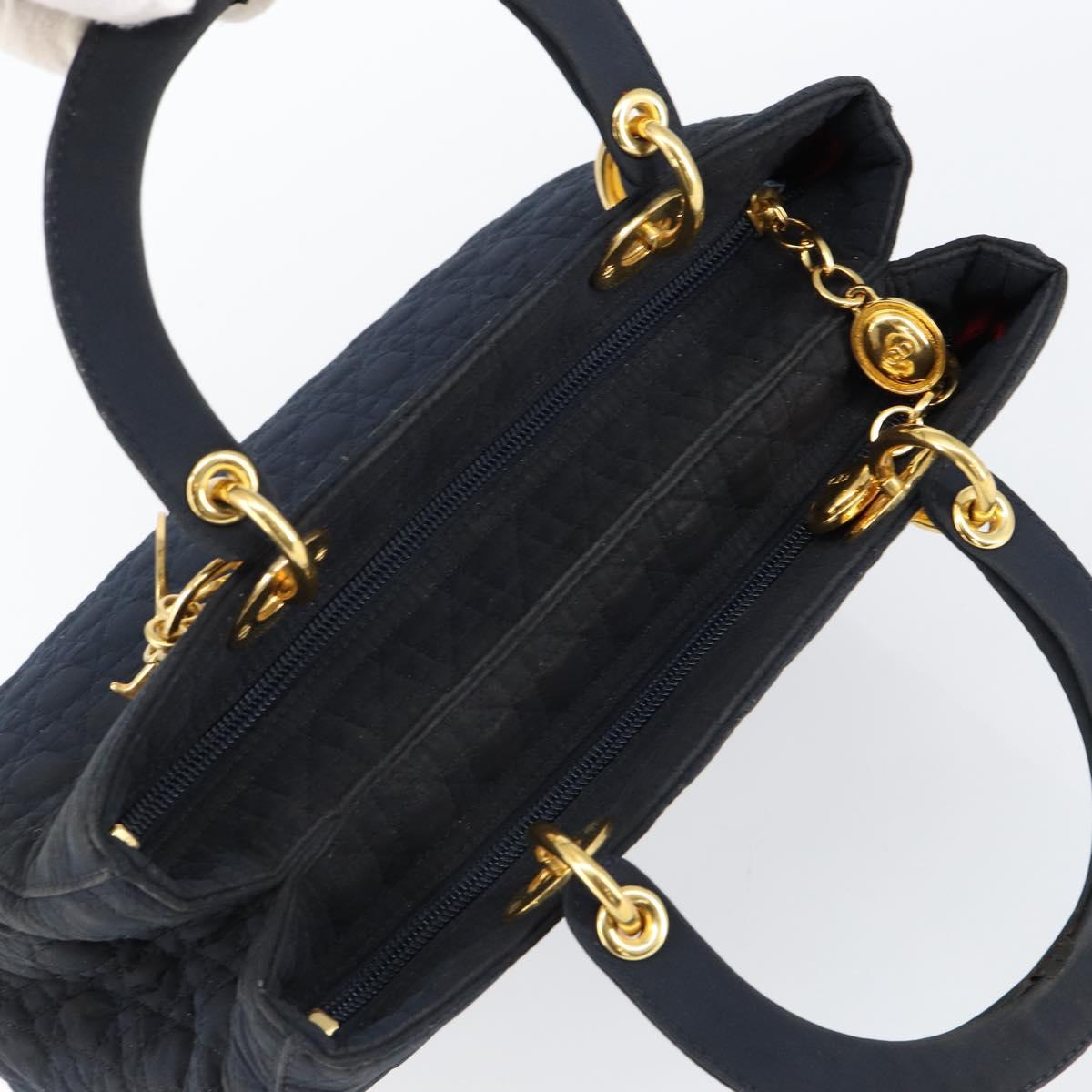 Christian Dior Canage Hand Bag Nylon Navy Gold Auth gh1098