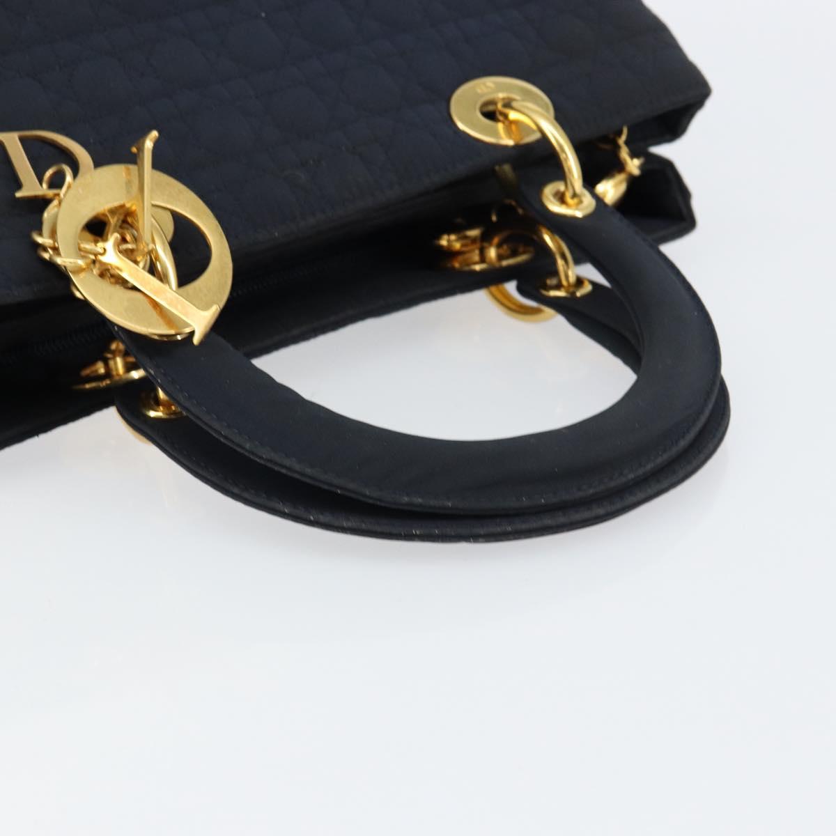 Christian Dior Canage Hand Bag Nylon Navy Gold Auth gh1098