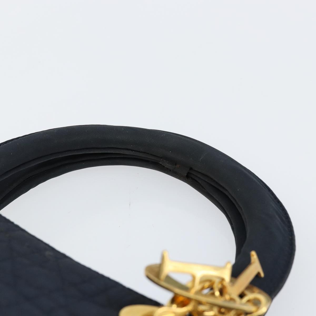 Christian Dior Canage Hand Bag Nylon Navy Gold Auth gh1098