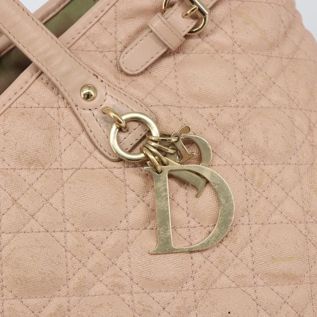 Christian Dior Canage Tote Bag Coated Canvas Pink Gold Auth gh1099