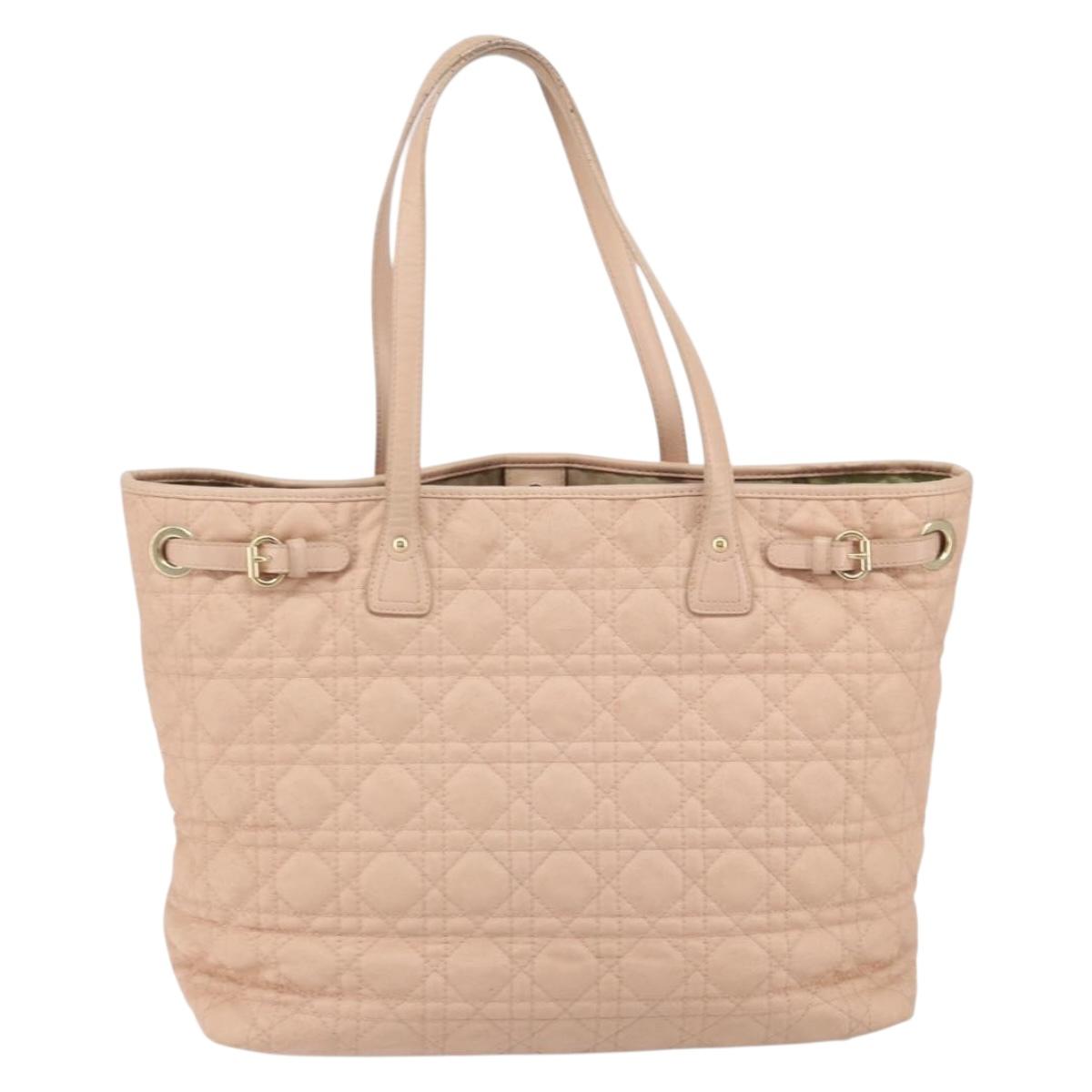Christian Dior Canage Tote Bag Coated Canvas Pink Gold Auth gh1099